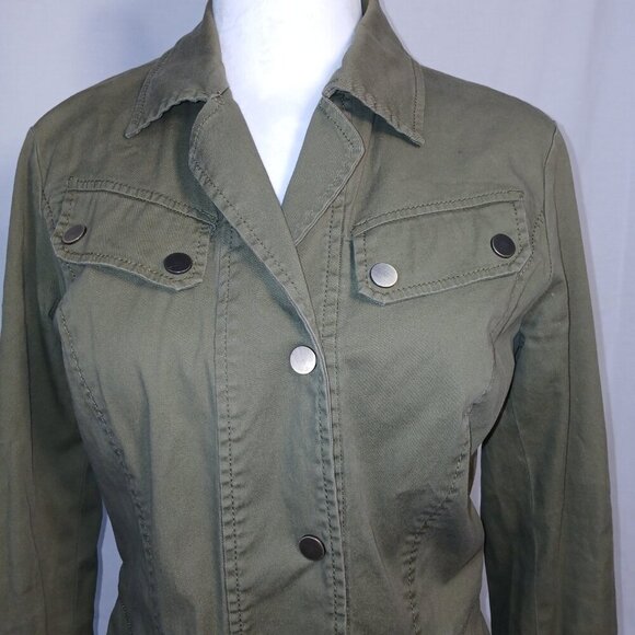 ETCETERA FITTED ARMY GREEN SHORT JACKET, SNAP FRONT,  WOMENS SIZE 0 - Picture 6 of 7